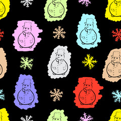Seamless painted color contours of snowmen