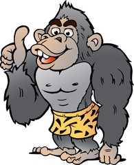Naklejka premium Vector Cartoon illustration of a Strong Gorilla giving Thumb Up