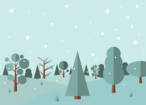 Winter forest flat background
