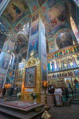 Fototapeta na wymiar The Valdai Iver Svyatoozersky Virgin Monastery. Interior Iversky Cathedral