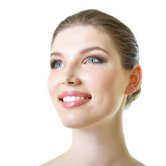 Obraz premium Beauty portrait of young smiling woman with beautiful healthy fa