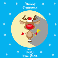 Vector banner holiday Santa's Deer in circle on blue background