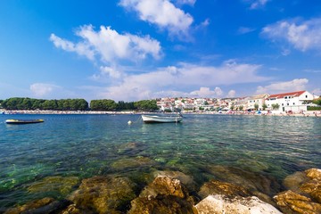 Naklejka na ściany i meble Adriatic sea, Croatia, landscape with boat
