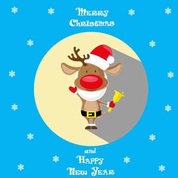 Vector banner holiday Santa's Deer in circle on blue background