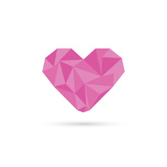 Pink origami heart. low poly design  in triangles