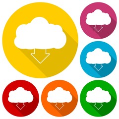 Vector cloud computing download icons set with long shadow