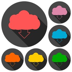 Vector cloud computing download icons set with long shadow