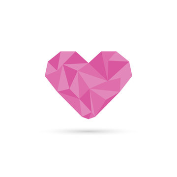 Pink origami heart. low poly design  in triangles