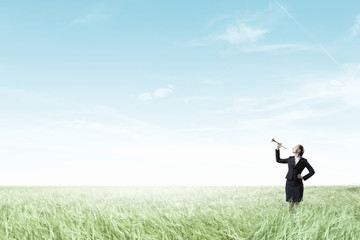 Businesswoman play pipe