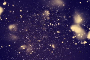 Fototapeta na wymiar Snow Falling from Dark Night Sky. Digital Drawing. Blue Background