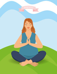 Obraz na płótnie Canvas portrait of a beautiful young pregnant woman sitting in yoga pose outdoors. happy pregnant woman, vector illustration