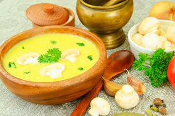 Puree Cream Soup of Zucchini with Mushrooms