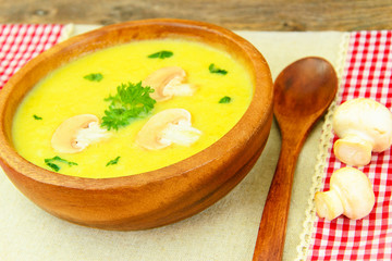 Puree Cream Soup of Zucchini with Mushrooms.