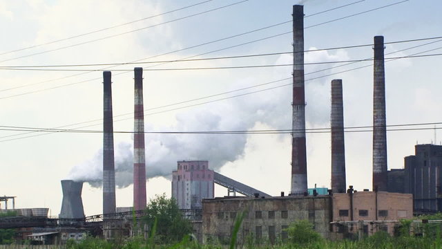 Environmental Pollution By Smoke Coming Out Of Factory Chimney