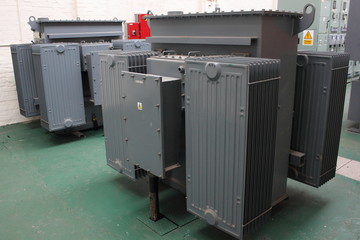 An industrial electricity transformer in a sub station
