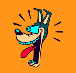 Retro cartoon style dog head wide-eyed and jaw dropping with astonished or surprised face expression vector illustration