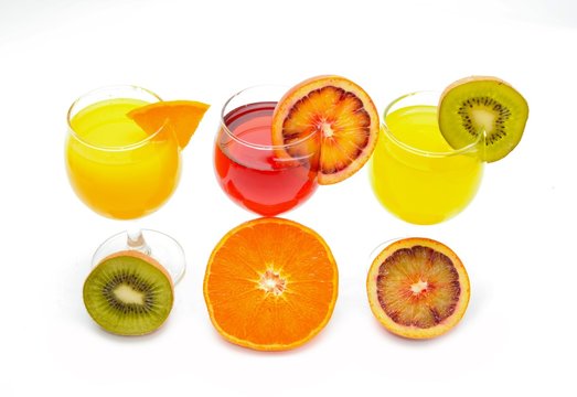 Fresh citrus juices isolated on white background