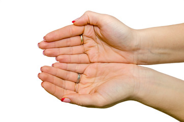 empty female hand isolated on white background
