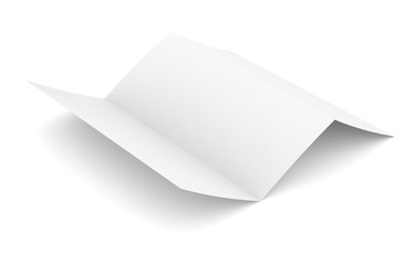 Open empty paper booklet on white background