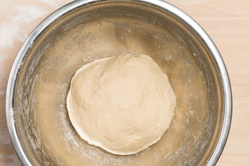 dough in a mixing bowl