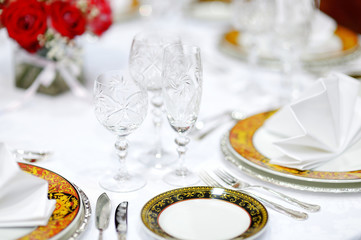 Table set for an event party or wedding reception