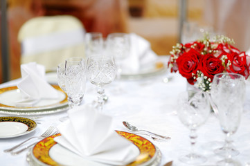 Table set for an event party or wedding reception