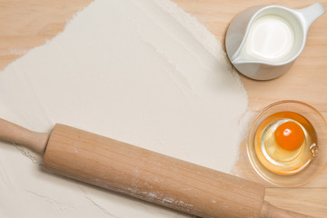egg, milk, flour and rolling pin
