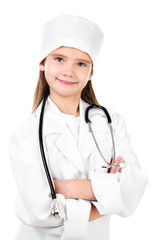 Adorable smiling little girl dressed as a doctor