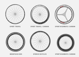 set of vector different types of bicycle wheels