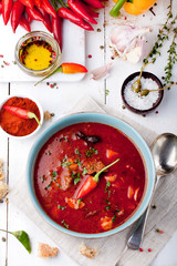 Goulash, beef, tomato, pepper, chili, smoked paprika soup. 