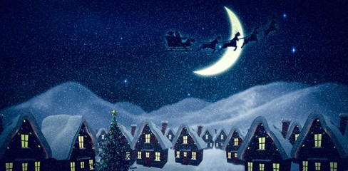 Santa delivery presents to village © vectorfusionart