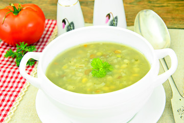 Healthy and Diet Food: Soup with Lentils and Meatballs.