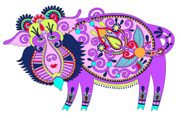 Fototapeta premium tribal art in karakoko style, folk ethnic animal - wild boar