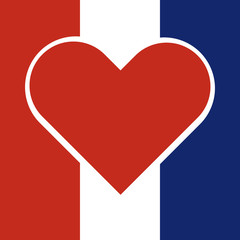 Red hart inside a national flag of france with Pray for France c
