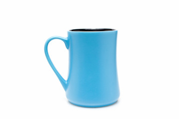Blue ceramic cup on white isolation background
