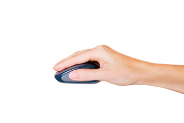 Female hand using wireless computer mouse.