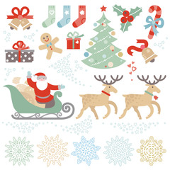 Set of Christmas, Happy New Year vector elements.