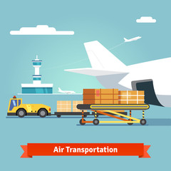 Fototapeta premium Loading boxes to flight aircraft