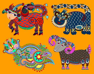 set of decorative ethnic folk animals in Ukrainian traditional k