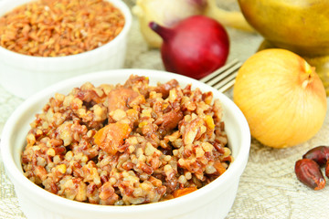Healthy Food: Pilaf with Meat and Red Rice.