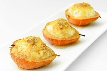 Healthy and Diet Food: Pear with Ricotta and Nuts.