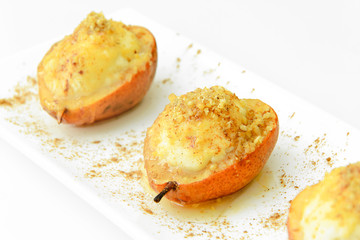 Healthy and Diet Food: Pear with Ricotta and Nuts.