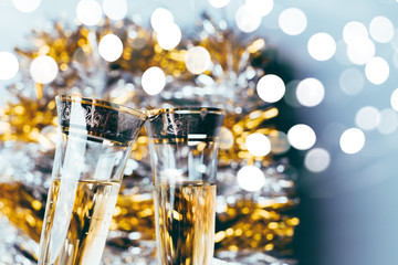 Champagne and new year decoration