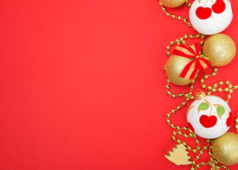 Christmas decorations on red background