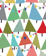 Christmas trees and decorations seamless pattern