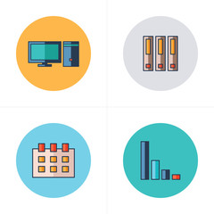 computer, file, calendar, graph icons flat design