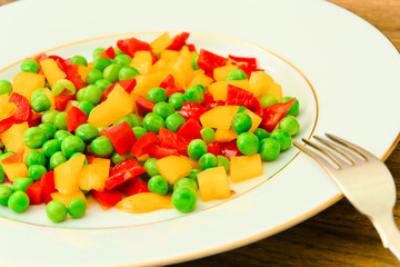 Juicy Vegetable Stew. Paprika, Peas, Carrots. Diet Food.