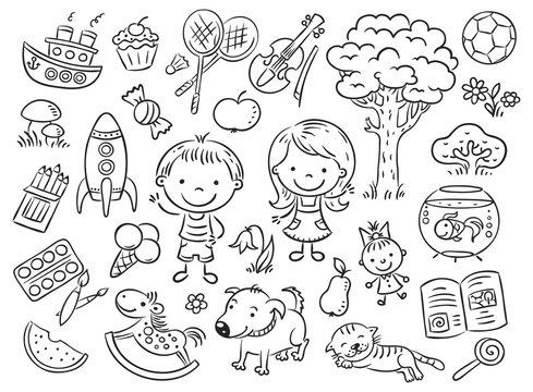 Doodle set of objects from a child's life