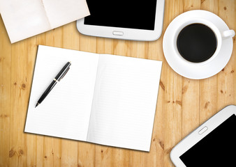 Office table with notepad, business background