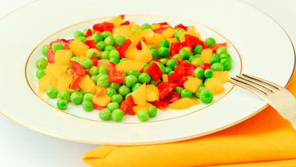 Juicy Vegetable Stew. Paprika, Peas, Carrots. Diet Food.